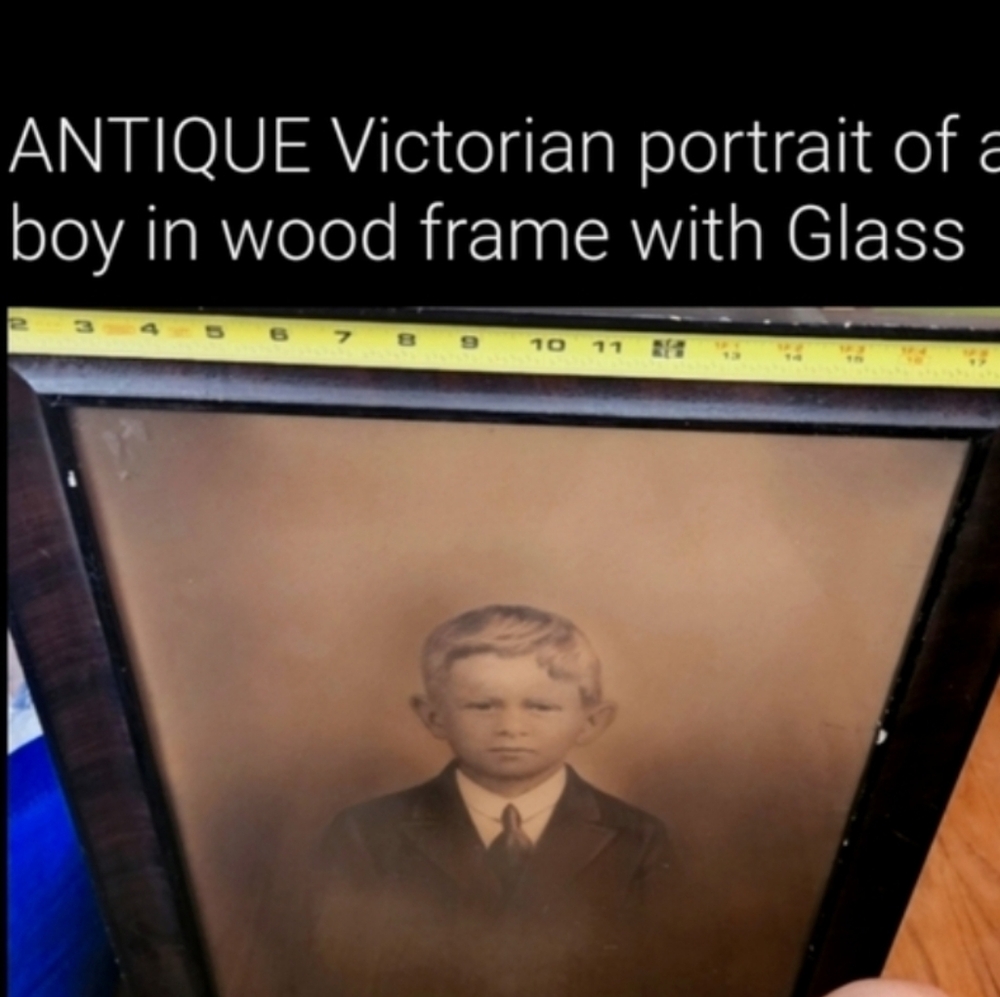 ANTIQUE Large victorian portrait Of Young Boy Old Photo Wood Frame Child